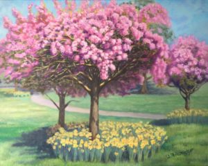 Cherry Blossoms landscape oil painting by Julia Strittmatter