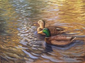 Ducks in the Pond oil painting on canvas by Julia Strittmatter