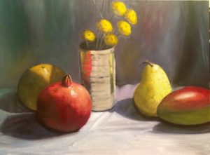 Fruit spirit still life oil painting by Julia Strittmatter