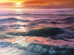 Sunset seascape oil painting by Julia Strittmatter