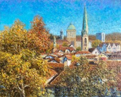 After a road trip across Europe, I created these two paintings, which convey the vastness and expansiveness of the Alpian landscape. This painting set will take you to the poppy fields and other agricultural lands making a great panorama with the mountains in the distance.
The diptych representation adds to the grandeur of this view and invites the viewer to have a vicarious experience of the environment that unfolds across these two paintings. The diptych representation also offers flexibility in display options, allowing for various arrangements, such as side by side or with space between the canvases, to suit different spaces and preferences.
Two home decor original oil paintings created with a palette knife, size 60x40 cm or 24x16" each.